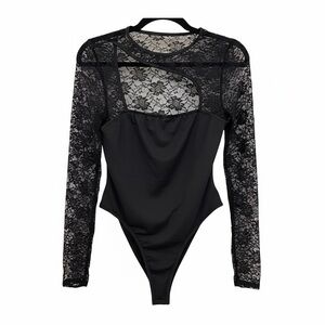 Black Lace Long Sleeve Bodysuit